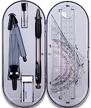 Book Cover 8 Pieces Math Geometry Kit Set Student Supplies with Shatterproof Storage Box & Reusable Pouch,Includes Rulers,Protractor,Compass,Pencil,Eraser.for Students and Engineering Drawings