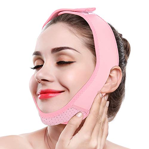 Book Cover Facial Lifting Strap, V Line Mask Neck Double Chin Belt Skin Care Chin Lifting Firming Wrap(Pink)