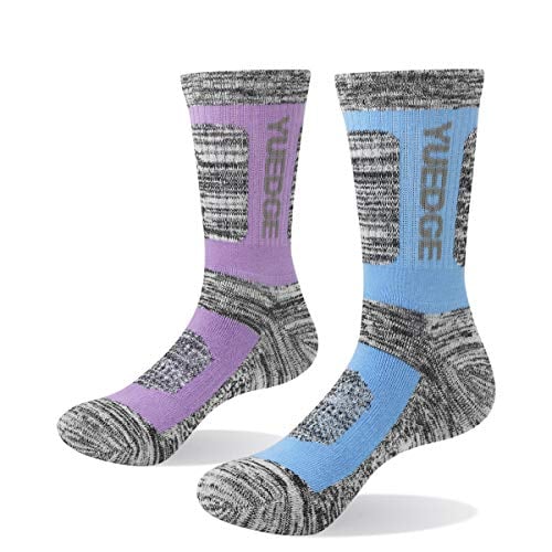 Book Cover YUEDGE Women's 2 Pairs Wicking Breathable Cushion Casual Crew Socks Outdoor Multi Performance Athletic Hiking Socks