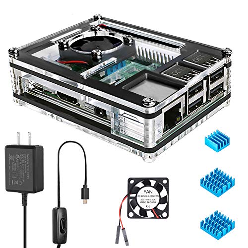 Book Cover Miuzei Raspberry Pi 3 B+ Case with Fan Cooling, Pi 3B Case with 3 Pcs Heat-Sinks, 5V 2.5A Power Supply for Raspberry Pi 3 B+ (B Plus), 3B, 2B
