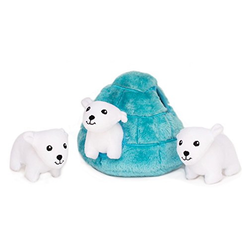 Book Cover ZippyPaws Zoo Friends Burrow, Interactive Squeaky Hide and Seek Plush Dog Toy - Polar Bear Igloo