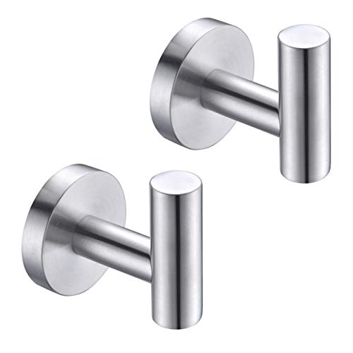 Book Cover Hoooh Bathroom Towel Hook, Brushed Stainless Steel Coat/Robe Clothes Hook for Bath Kitchen Garage Wall Mounted (2 Pack), B100-BN-P2
