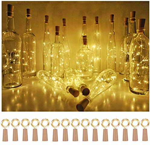 Book Cover Wine Bottle Cork Lights 15Pack 10 LED/ 40 Inches Battery Operated Cork Shape Copper Wire Colorful Fairy Mini String Lights for Party Christmas Halloween Wedding Decoration (Warm White)