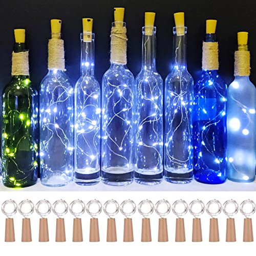 Book Cover Wine Bottle Cork Lights 15Pack 10 LED 40 Inches Battery Operated Silver Wire Liquor Bottle Fairy Mini String Lights for Party Christmas Halloween Wedding Decoration