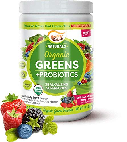Book Cover Healthy Delights Naturals, Organic Greens Superfoods, with Probiotics, Delicious Berry Flavored, 0.85 Pound