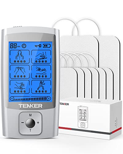 Book Cover TENKER TENS EMS Unit Muscle Stimulator, 24 Modes TENS Machine for Pain Relief & Muscle Strength Rechargeable Electronic Pulse Massager with 2