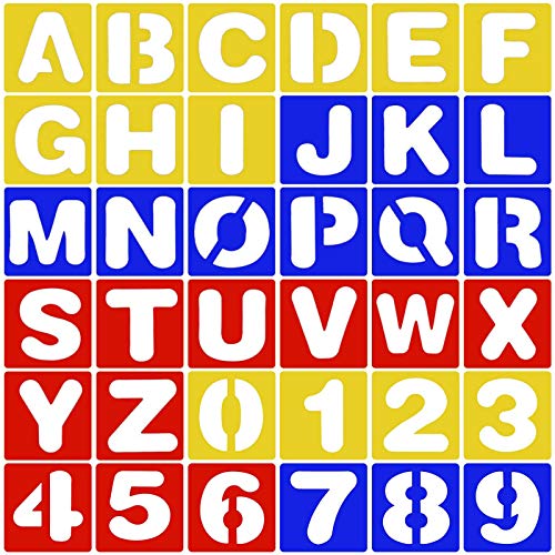 Book Cover Maxdot 36 Pieces Alphabet and Number Stencils Set Plastic Painting Stencils for Learning, Scrapbooking and DIY Crafts, 3 Colors