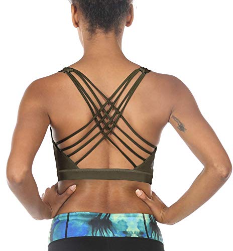 Book Cover icyzone Sports Bras for Women - Activewear Strappy Padded Workout Yoga Tops Bra