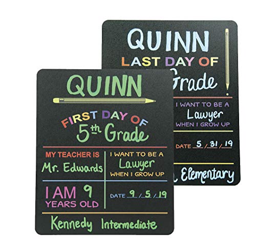 Book Cover Reusable My First Day and Last of School Set Milestone Chalkboard Sign. Photo Prop Board for Kids, Black w/color print - 12â€ x 10â€ rectangle
