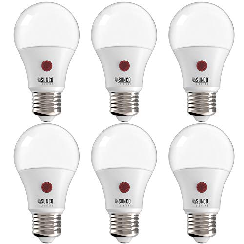 Book Cover Sunco Lighting 6 Pack LED Dusk to Dawn A19 Bulb Photocell Photosensor Auto On/Off, 9W, UL, Instant ON and 3 Min Delay Off, Indoor/Outdoor Lighting Lamp (2700K - Soft White)
