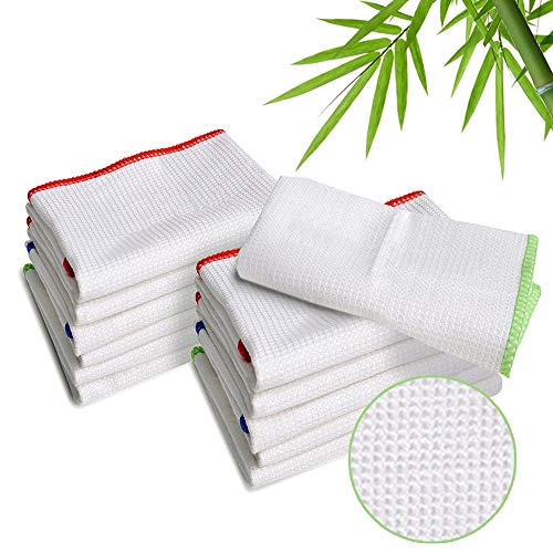 Book Cover LUCKISS 100% Bamboo Dish Cloths Cleaning Cloth and Dishcloths Sets Super Absorbent Towels Soft Durable and Eco-Friendly Cleaning Rags 12 x 12 inch 12 Pack