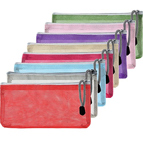 Book Cover 8 Pieces Zipper Mesh Carry Bag Mesh Makeup Bag Mesh Compact Travel Pouch Organizer for Toiletry and Cosmetics, 8 Colors