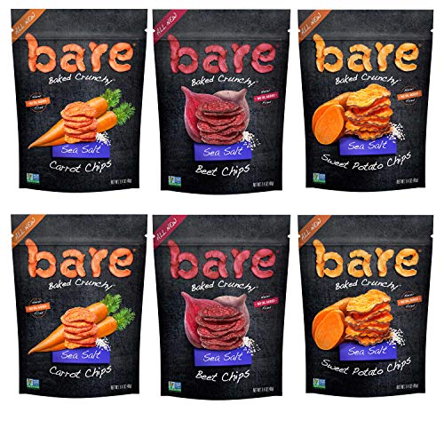 Book Cover Bare Baked Crunchy Veggie Chips, Variety Pack, Gluten Free, 1.4 Ounce Bag, 6 count