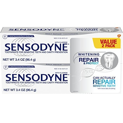 Book Cover Sensodyne Repair & Protect Whitening Sensitivity Toothpaste for Sensitive Teeth, 3.4 ounces (Pack of 2)