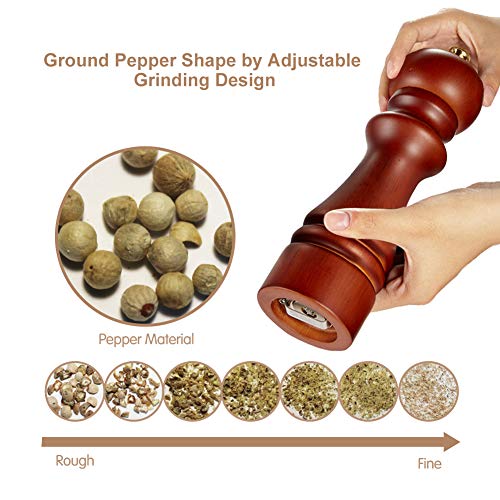 Book Cover Pepper Mill, Fine Grind, Long-Life,German Precision Carbon Steel Core, 8 Inches Wood Pepper Grinder