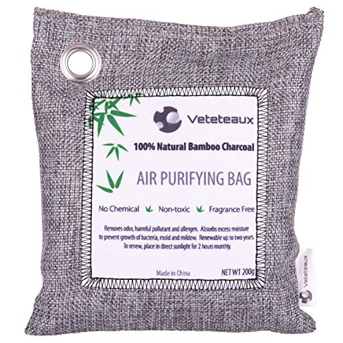 Book Cover Bamboo Charcoal Air Purifying Bag - Eliminates Odors - Freshening Deodorizer Bag for Closet, Car, Kitchen, Home - Absorbs Smells for Fresher Rooms & Drawers - Reusable - 200 Grams