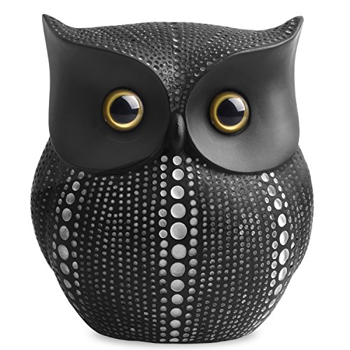 Book Cover Owl Statue Decor (Black) Small Crafted Buho Figurines for Home Decor Accents, Living Room Bedroom Office Decoration, Buhos Bookself TV Stand Decor - Animal Sculptures Collection BFF for Owls Lovers