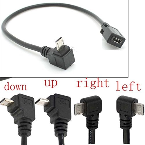 Book Cover 90° Degree Angle USB Micro B 5P Female to 5P Male Left Right Down Up Angled Extension Cable Adapter for Phone Charger Data Sync Tablet Cord Adaptor ... (DWON +Right +up +Left)