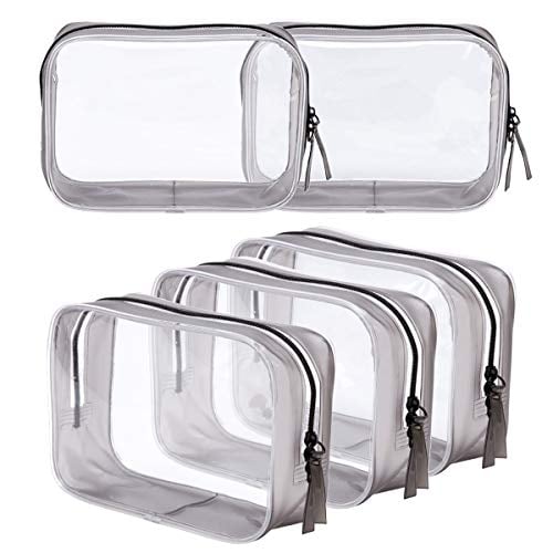 Book Cover 5 Pack Clear Plastic Zippered Toiletry Carry Pouch TSA Approved Toiletry Bag Portable Cosmetic Makeup Bag for Vacation, Bathroom and Organizing