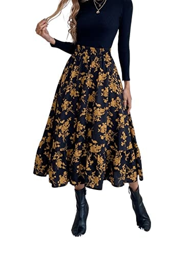 Book Cover RUIGO Women's High-Waisted Boho Asymmetrical Hem Tie up Long Maxi Print Wrap Skirt