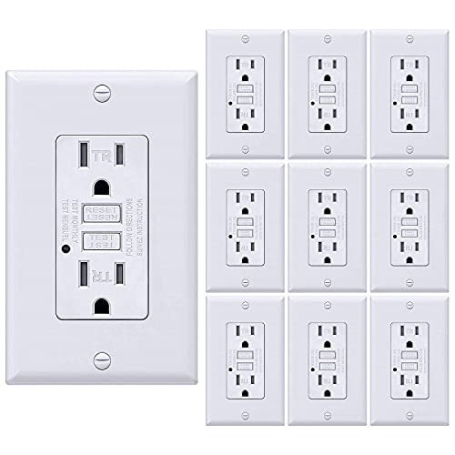 Book Cover [10 Pack] BESTTEN 15 Amp GFCI Receptacle Outlet, Tamper-Resistant (TR) GFI Outlet with LED Indicator, Ground Fault Circuit Interrupter, Wallplate Included, ETL Certified, White