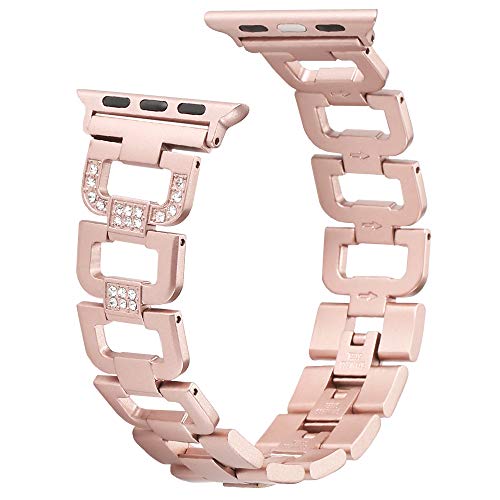 Book Cover Simpeak Compatible for Apple Watch Band 38mm 40mm Series 2 Series 3 Series 4, Bling Stainless Steel Metal Women Girl Wristband for iWatch 1/2/3/4 - Rose Gold