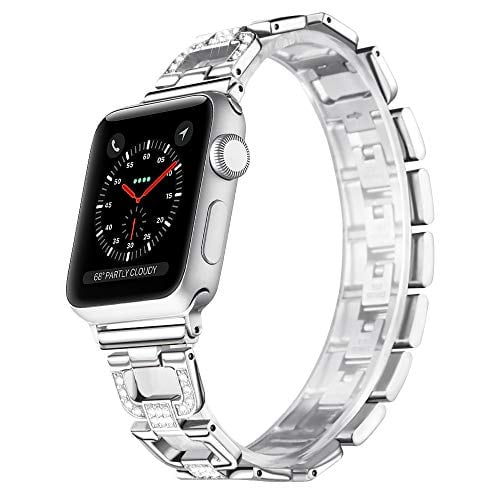 Book Cover Simpeak Compatible for Apple Watch Band 38mm 40mm Series 2 Series 3 Series 4, Bling Stainless Steel Metal Women Men Wristband for iWatch 1/2/3/4 - Silver