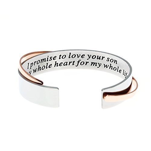 Book Cover MS. CLOVER Mother of The Groom Gift, I Promise to Love Your Son with My Whole Heart for My Whole Life Stainless Steel Bracelet. Wedding Bangle Gift.