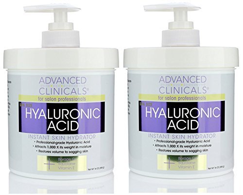 Book Cover Advanced Clinicals Anti-aging Hyaluronic Acid Cream for face, body, hands. Instant hydration for skin, spa size. (Two - 16oz)