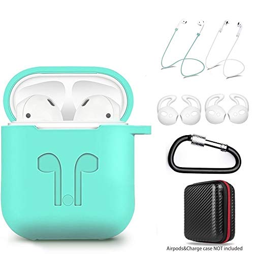 Book Cover AMASING AirPods Case 7 in 1 Airpods Accessories Kits Protective Silicone Cover for Airpod(Front led Not Visible) with Ear Hook Grips/Airpods Staps/Clips/Skin/Tips/Grips