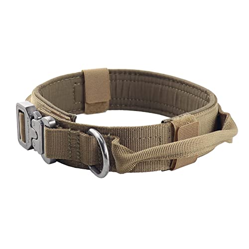 Book Cover Yunlep Adjustable Tactical Dog Collar Military Nylon Heavy Duty Metal Buckle with Control Handle for Dog Training(L,Coyote Brown)