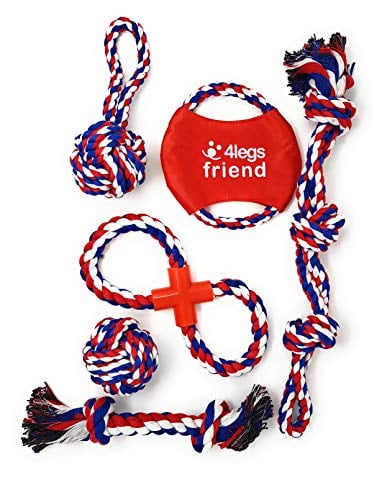 Book Cover Dog Cotton Rope Toys Set for Medium and Large Dogs Who Love to Play Rough and are Aggressive Chewers. Almost Indestructible, Washable Dental Floss, Tough Tug of War/Chewing Toys - (6 pack)