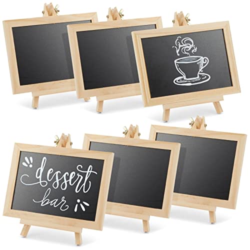 Book Cover 6-Pack Mini Chalkboard Signs with Easel Stand for Table Decorations, Restaurant Food Display, Message Boards, Small Business, Wedding, Banquet, Coffee Shop (7x7x4 in)