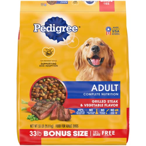 Book Cover PEDIGREE Complete Nutrition Adult Dry Dog Food Grilled Steak & Vegetable Flavor Dog Kibble, 33 lb. Bag