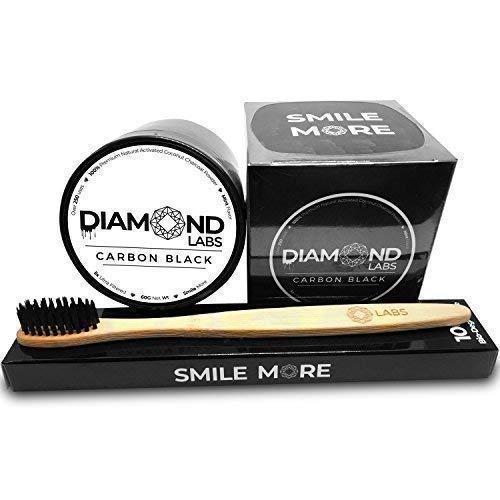 Book Cover Diamond Labs | Premium Activated Carbon Charcoal Teeth Whitening Kit | Large (2oz) Size | Includes (1) FREE Bamboo Toothbrush + FREE Downloadable E-Book | Mint Flavor