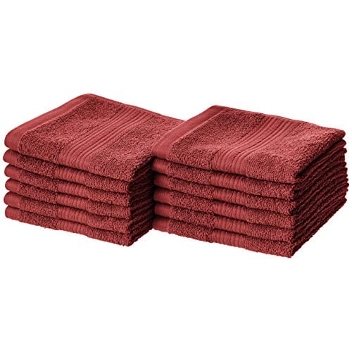 Book Cover Amazon Basics Fade-Resistant Cotton Washcloth - 12-Pack, Crimson