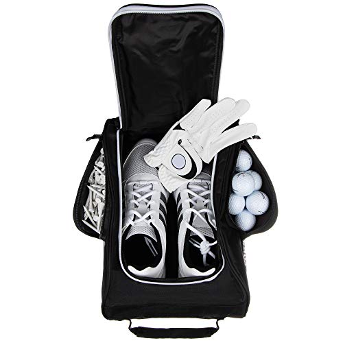 Book Cover Stripe Golf Shoe Bag - Zipper Shoe Carrier Tote Bag With Mesh Ventilation - Side Pockets For Golf Balls, Tees And Other Accessories