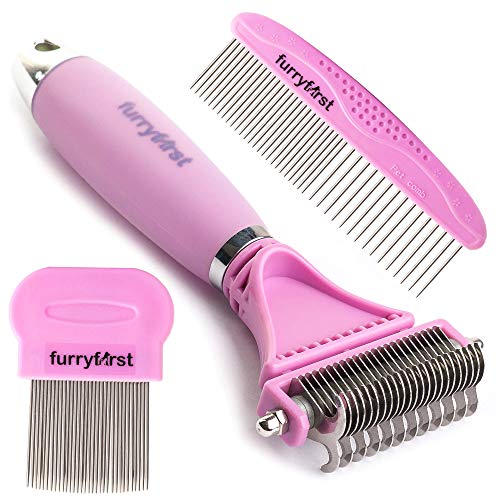 Book Cover Furryfirst Dog Cat Grooming Tool Kit – Thick Undercoat Dematting Brush & Shedding Combs Set for 2 Layer Coats, Short, Medium & Long Haired Pets – Pain-Free Design, Ergonomic, Non-Slip