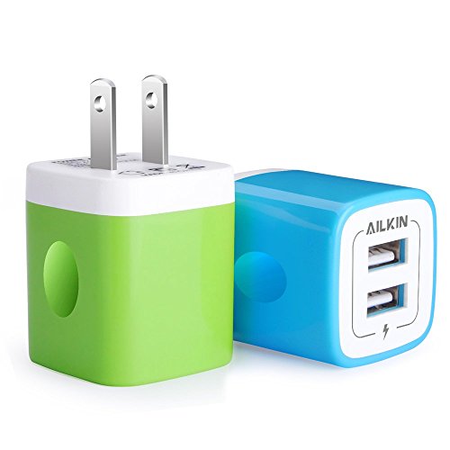 Book Cover Wall Charger, Ailkin 2.4Amp 2-Port USB Phone Charger Home Travel Plug Power Adapter For iPhone X 8/7/6 Plus SE/5S/4S,iPad, iPod, Samsung Galaxy S7 S6, HTC, LG, Table, Motorola And More(2Pcs)