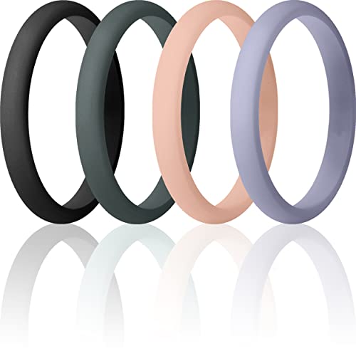 Book Cover ThunderFit Women's Band Rings Thin and Stackable Silicone Wedding Rings for Women, 2.5mm Width - 1.8mm Thick