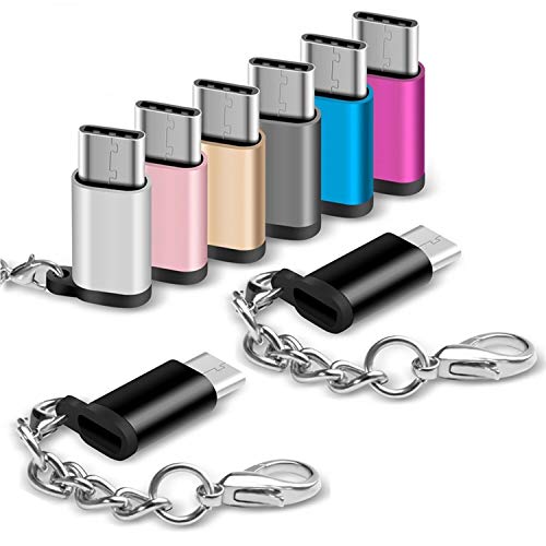 Book Cover USB Type C Adapter 8 Pack,USB-C Male to Micro USB Female Converter Android Cable Connector with Keychain Charger fit Samsung Galaxy S10 S9 S8 Plus Note 9 8 LG V40 V30 V20 G6 G5 Moto Z3 Z2 Z Pixel 3 XL
