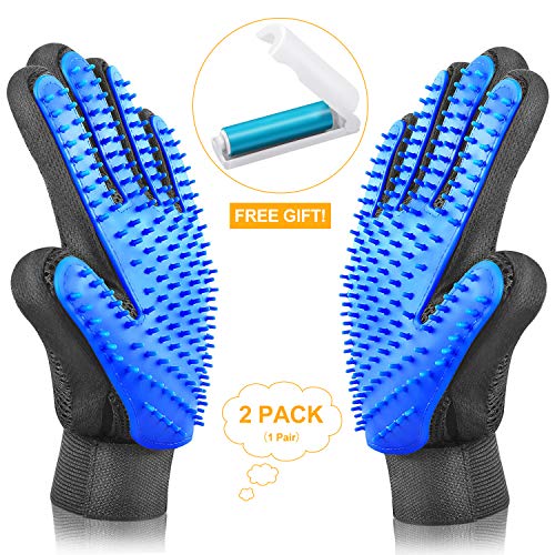 Book Cover ASENKU Pet Grooming Glove Comfortable Efficient Pet Hair Remover Mitt Perfect for Cats & Dogs with Long or Short Fur Breathable Washing Deshedding Massage Tool, One Pair