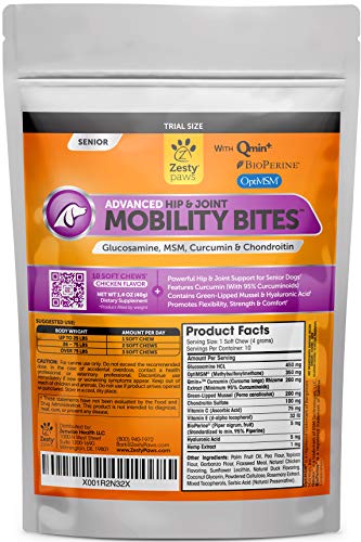 Book Cover Zesty Paws Mobility Bites Dog Joint Supplement - Hip and Joint Chews for Dogs - Pet Product with Glucosamine, Chondroitin, & MSM + Vitamins C and E for Dog Joint Relief – Advanced - Chicken – 10 Count