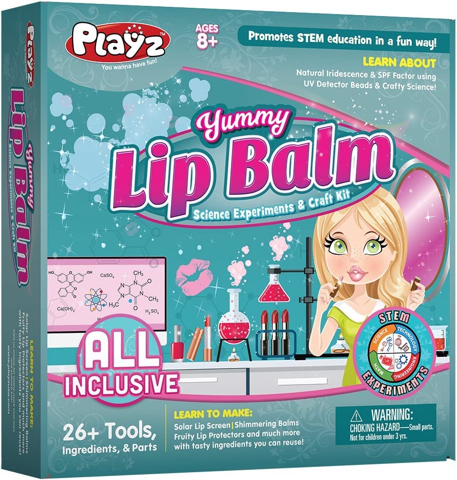 Book Cover Playz Yummy Lip Balm Makeup Arts & Craft Kit to Create Fruity Lipstick, Shimmering Balms, & Solar Lip Screens Using Science Experiments for Girls, Teens, Teenagers & Kids Ages 8+