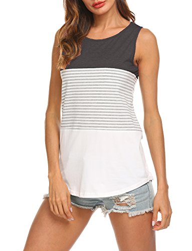 Book Cover Hount Woman's Casual Round Neck Sleeveless Striped Summer Tank Tops