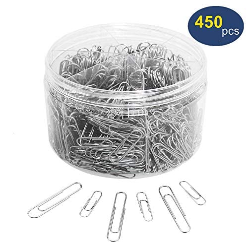 Book Cover Paper Clips, OUHL 450 Pieces Silver Paperclips Assorted, Medium 28mm and Jumbo Sizes 50mm, Office Clips for Work School Home Use