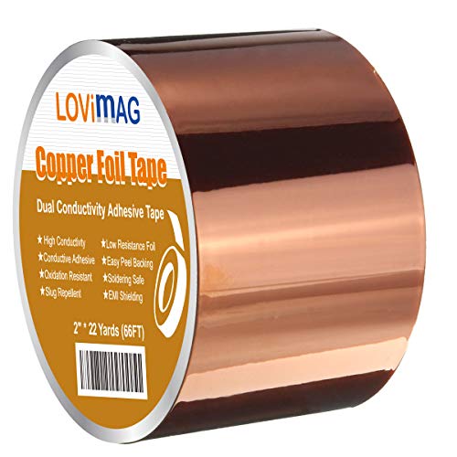Book Cover Copper Foil Tape (2inch X 33 FT) with Conductive Adhesive for Guitar & EMI Shielding, Slug Repellent, Crafts, Electrical Repairs, Grounding