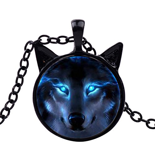 Book Cover Wintefei Unisex Jewelry Retro Wolf Head Pendant Cabochon Long Chain Sweater Necklace