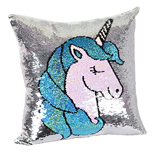 Book Cover leegleri Unicorn Sequins Throw Pillow Case,Unicorn Gift for Girls, Reversible Pillow Covers for Christmas Couch Sofa Bed Room,Cushion Cover