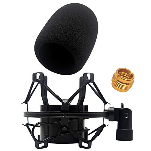Book Cover AT2020 Foam Windscreen with Shock Mount by Vocalbeat - Mount Made from Quality Materials to Eliminate Vibrations - Acoustic Foam Act as a Pop Filter for your Mic - Black Bundle